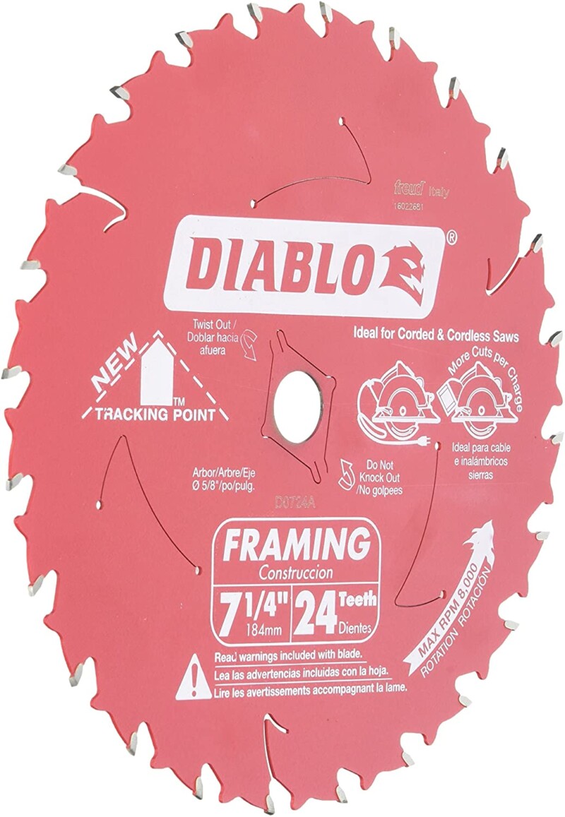 Diablo D0724A 71/4in 24T ATB Framing Saw Blade 5/8in & Diamond